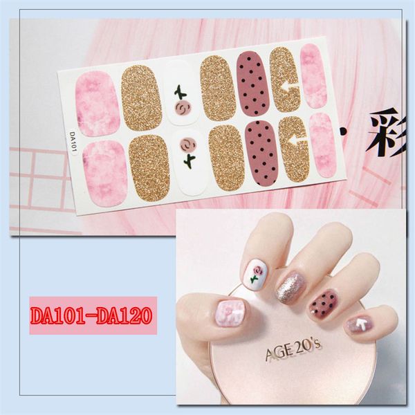 

20 pcs/set full covered adhesive nail stickers decal wraps diy nail art decorations polish foils manicure beauty accessory, Black