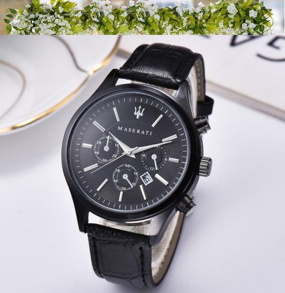 

luxury mens maserati big date president watches sapphire glass leather steel automatic skeleton dial reloj de lujo sapphire waterproof watch, Slivery;brown