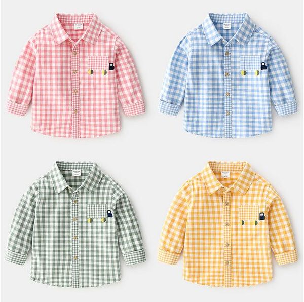 

2020 plaid boy's shirt spring long sleeve children's cartoon cotton shirt boy western fashion baby shirt man, White;black