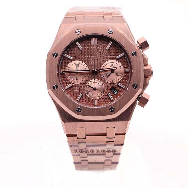 

41mm royal oak diver cool and attractive mens watches red dial outdoor mens watches quartz chronograph rose gold case wristwatches, Slivery;brown