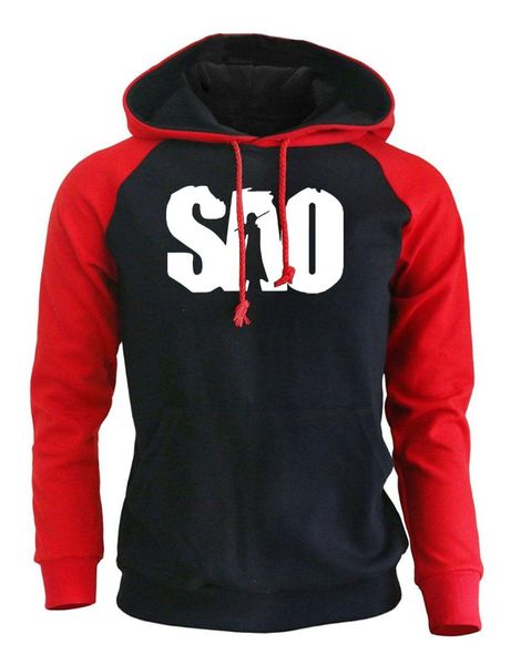 

anime sao print fashion men hoody 2017 autumn fleece raglan sweatshirt with hat warm casual tracksuit harajuku hoodies sportsuit, Black