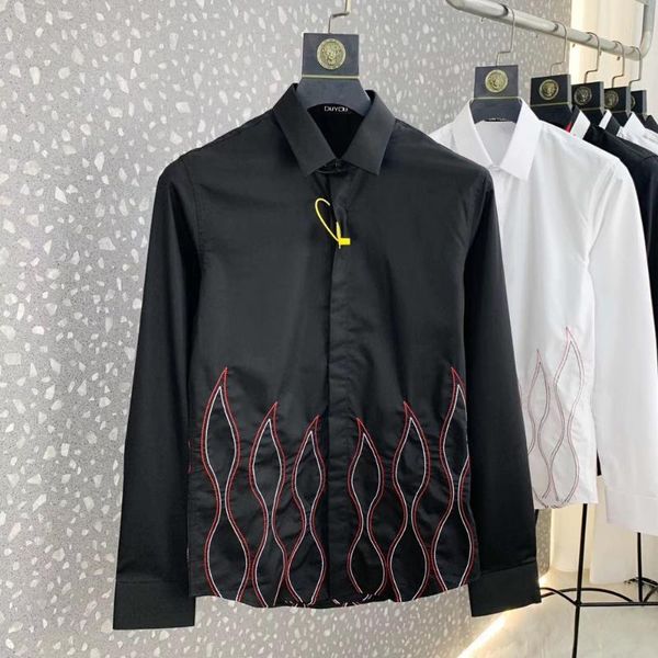

men's casual shirts duyou mens cotton shirt men dress embroidered flame pattern slim fit 2900, White;black