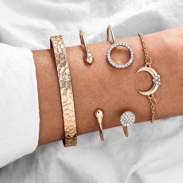 

miss jq 4pcs/set gold bangles for women rhinestone moon round bangle bracelet set luxury jewelry bangels women party accessories, Black