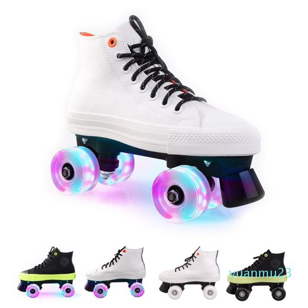 Großhandel-jk Quad Skates doppelreizende Erwachsene Rollschuhe Unisex-Leinwand-Schuhe für Liebhaber Zwei Zeile blinkende Räder Patines SP5