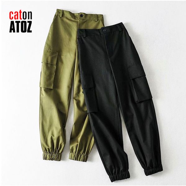 

catonatoz 2279 fashion women's black army green pants high waist pants joggers woman cargo casual female trousers, Blue