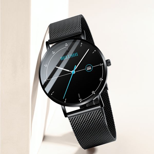 

belushi 549 new arrival casual quartz calendar wristwatch leather/steel strap business men business date clock relogio masculino, Slivery;brown