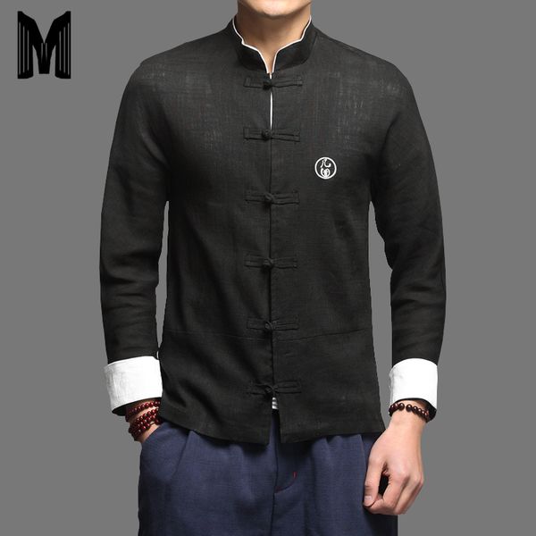 

5xl plus size men casual long sleeve shirts white and black embroidery printing cotton linen retro dress shirt y1897, White;black