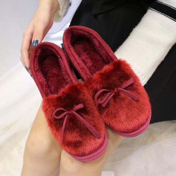 

women bowtie fur moccasins female winter fluffy plush warm ballet flat loafers ladies casual slip on fashion comfort shoes uik8, Black