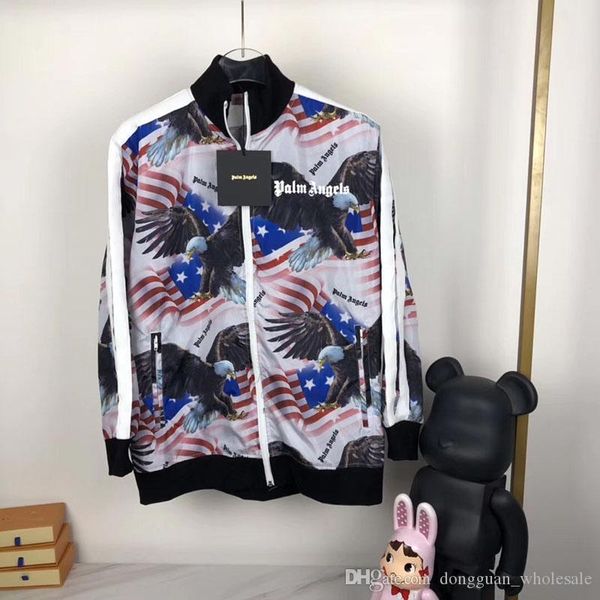 

palm angels jacket men women 1a:1 classic eagle full printing palm angels jackets autumn thin striped palm angels coats, Black;brown