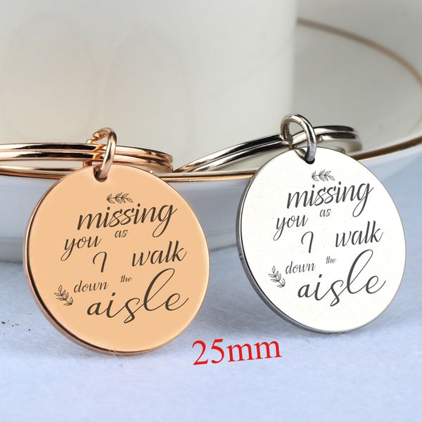 

round creativity stainles steel keychain missing you as i walk down the aside hand stamped keychain memorial remembrance jewelry, Silver