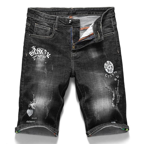 

мужская black denim шорты 2019 лето новый стиль мода повседневная slim fit 3d набивным рисунком натяжные джинсы мужской марка одежды, White;black