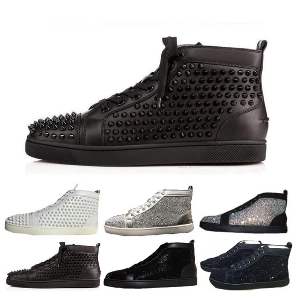 

2019s studded spikes casual flats red bottom luxury shoes mens womens party designer sneakers lovers genuine leather shoes, Black