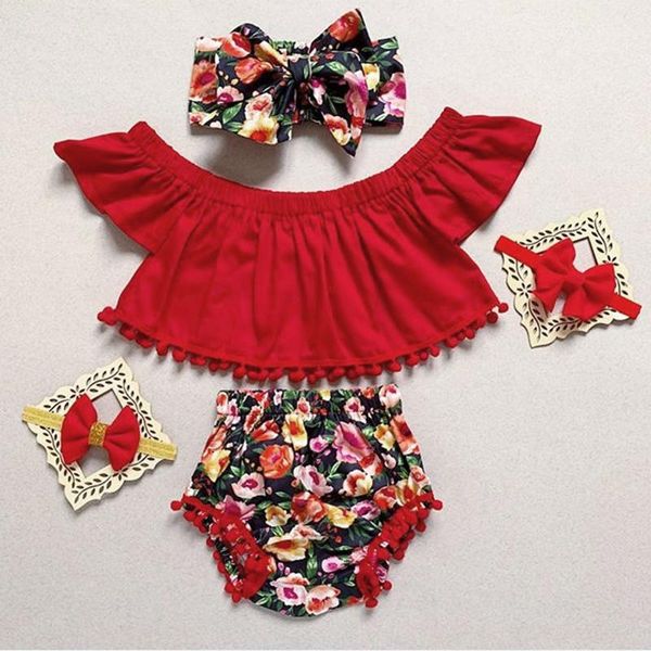 

dropshipping sweet infant kid baby girl flower -sleeve pants shorts 3pcs summer clothes 0-24m dropshipping, White