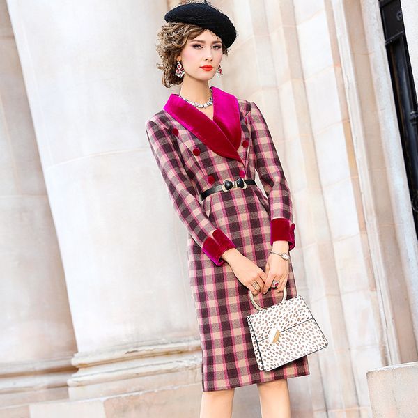 

взлетно-посадочная полоса 2020 новый весенний винтаж пакет ягодицы платье теплые шерстяные платья осень работа женщины зима знаменитости веч, Black;gray