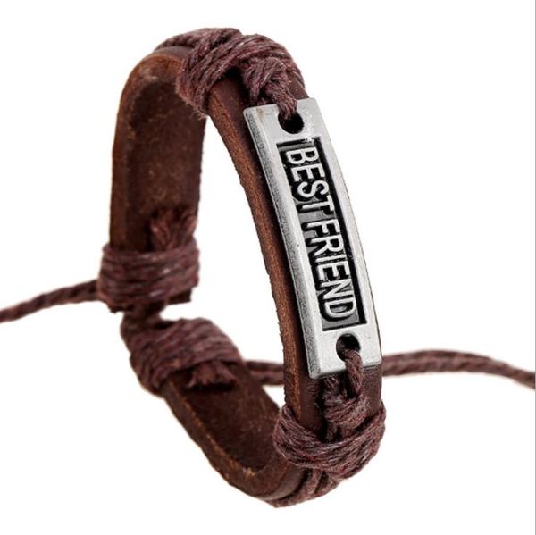 Homens Jóias Carta Melhor Amigo Pulseira De Couro Dos Homens de Jóias Feitas À Mão Retro Mulheres Bradides Braclets Masculino Pulseiras Femme Presente