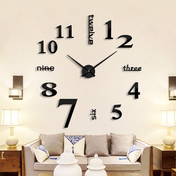 

2019 new fashion big size wall clock mirror sticker diy wall watch modem living room decor wall clocks ing