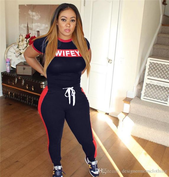 

print wifey 2 piece woman set summer slim letter 2pcs pants casual womens clothing, White