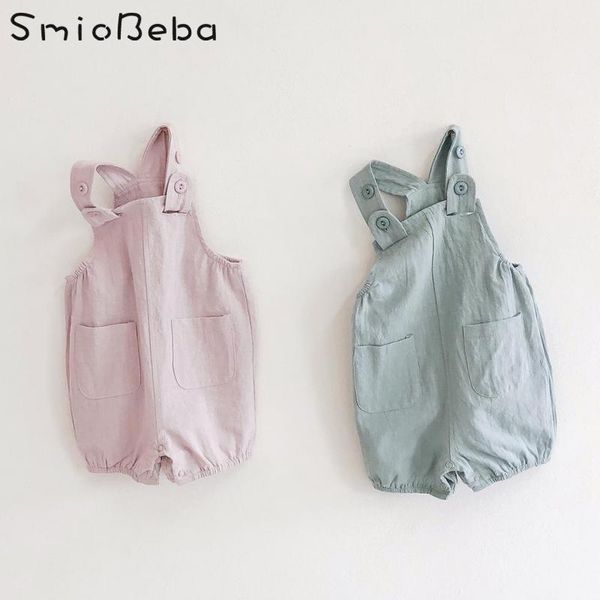 

ins 2020 summer boys and girls bodysuits back belt pure cotton one-piece clothes bag fart kazakhstan clothes sleeveless rompers, Blue