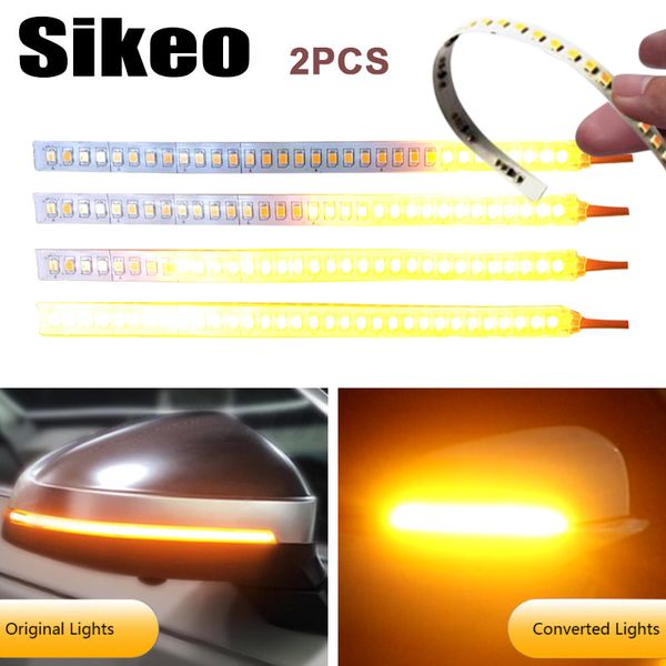

2 pcs car rearview mirror indicator lamp streamer strip flowing turn signal lamp amber led car light source 28 smd