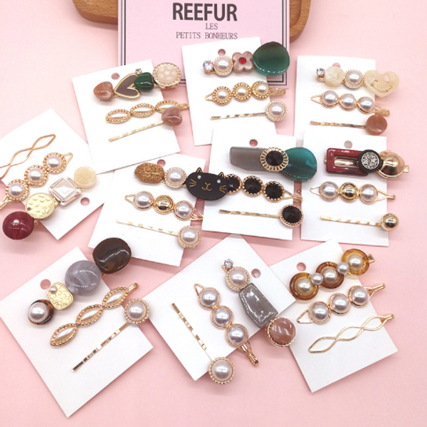 

клипы 3шт горячей корея chic сплав металл волосы pearls шпилька геометрического цветок barrewomen аксессуары для волос золотого цвета hairgr, Golden;white