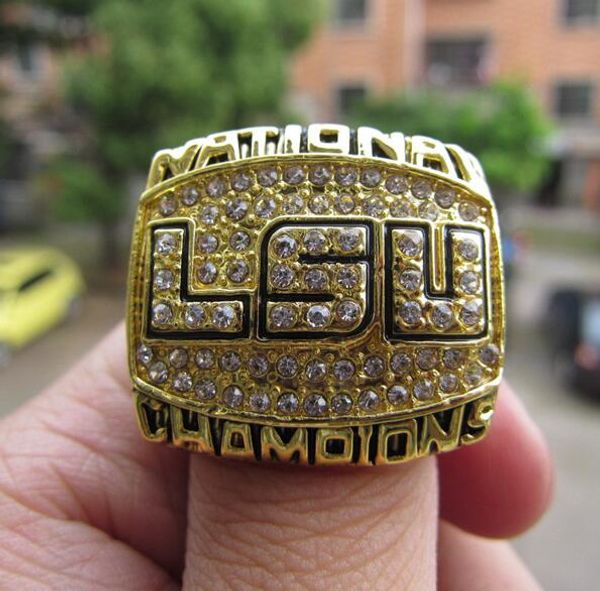 

lsu 2003 tigers national team champions championship ring with wooden box souvenir men fan gift 2019 2020 wholesal, Golden;silver