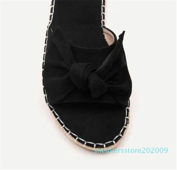 

женские тапочки летние туфли с открытым носком женская полоса лук плоские сандалии дамы открытый повседневный пляж слайды slip-on женский пл, Black