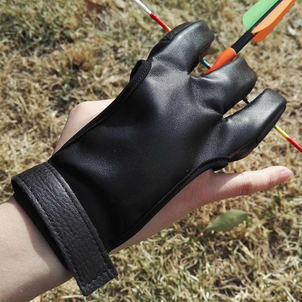 

archery hand guard glove finger protector traditional shooting glove fits for hunting traditional long bow protective tool, Black;gray