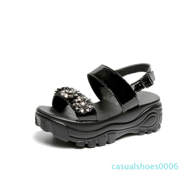 

fashion womens shoes 2019 wedge female sandal buckle strap beach sandals muffins shoe clear heels med all-match 2019 cc6, Black