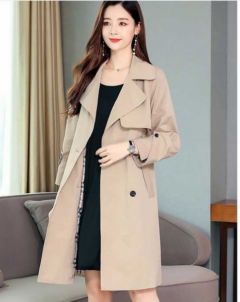 

2019 autumn female trench coat long windbreaker europe america fashion woman cloth double-breasted slim long trench f552, Tan;black