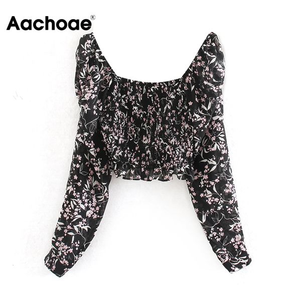 

women floral print blouse see through lantern long sleeve elegant shirt female square collar sheath beach tunic blusa mujer, White