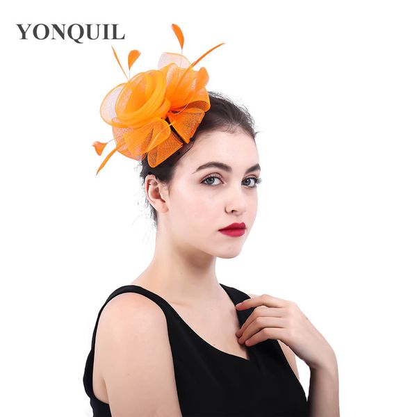 

hair accessories 2021 arrival orange crinoline fascinators hat for wedding church party kentucky derby ascot races syf396