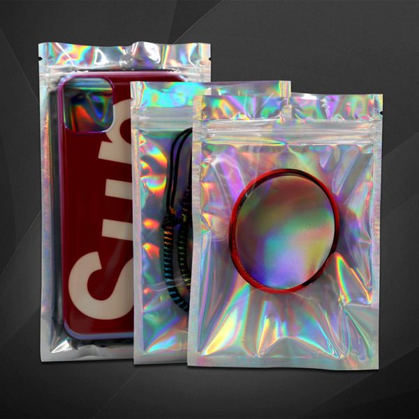 

gift wrap 100 pcs plastic bag aluminum foil hologram mylar pouch smell water proof zipper reclosable pouches