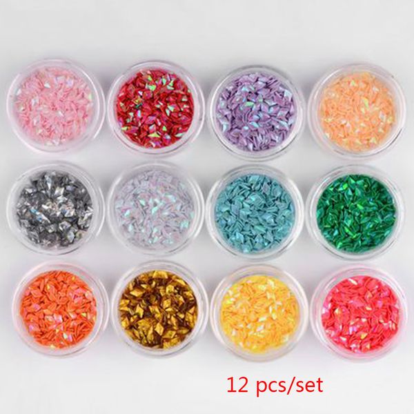 

12pcs/ set nail decor nail 12-color diamond colorful laser sequins diy art decor, Silver;gold