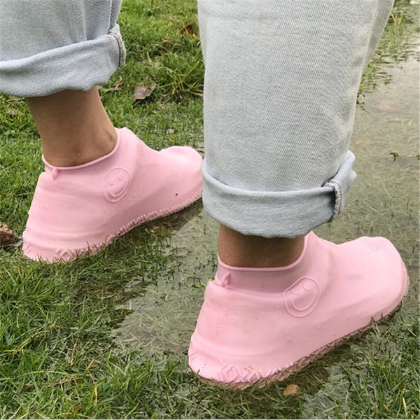 

reusable waterproof overshoes cute solid color shoe covers shoes protector children's rain cover for shoe rain cover, White;pink