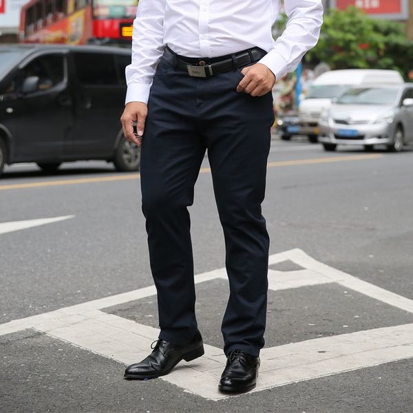 

men khaki trousers 2019 summer mens casual pants high stretch elastic pocket badge trousers male black red blue plus size 44 46