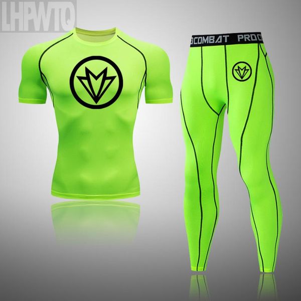 

new falcon men running sport compression sets t shirt jogging workout suits male gym fitness crossfit sportswear leggings, Black;blue