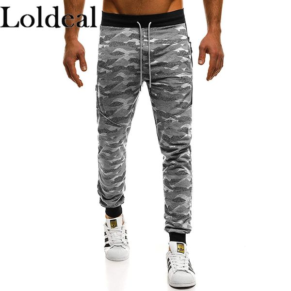 

loldeal men sports pants fashion stitching camouflage blend cotton soft slim joggers, Black
