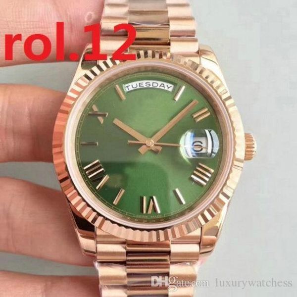 

daydate 40 self-winding mechanical movement champagne dial fluted bezel concealed folding crown mens watch luminous wristwatches, Slivery;brown