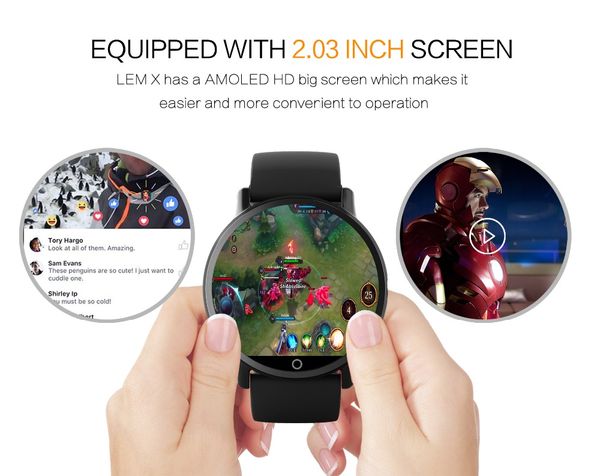

lem x 4g smart watch android 7.1 support gps sim wifi 2.03 inch screen 8mp camera heart rate lemfo lemx smartwatch for men women