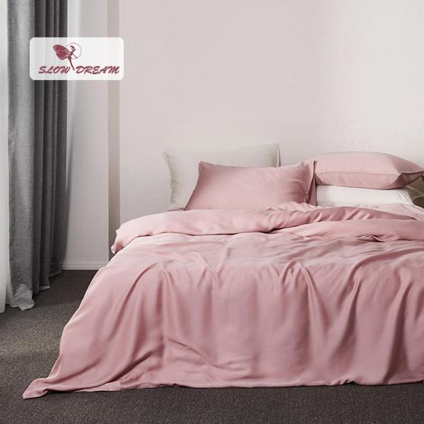 

slowdream women 100% natural silk noble pink bedding set double duvet cover home decor bedspread flat sheet