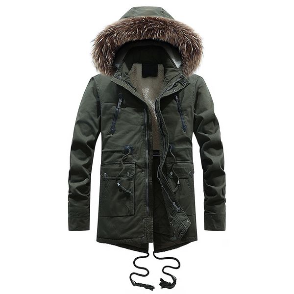 

2019 fashion winter jacket men long coat faux fur collar outwear thick warm parka men military cargo cloth casual jacket hombre sh190930, Black