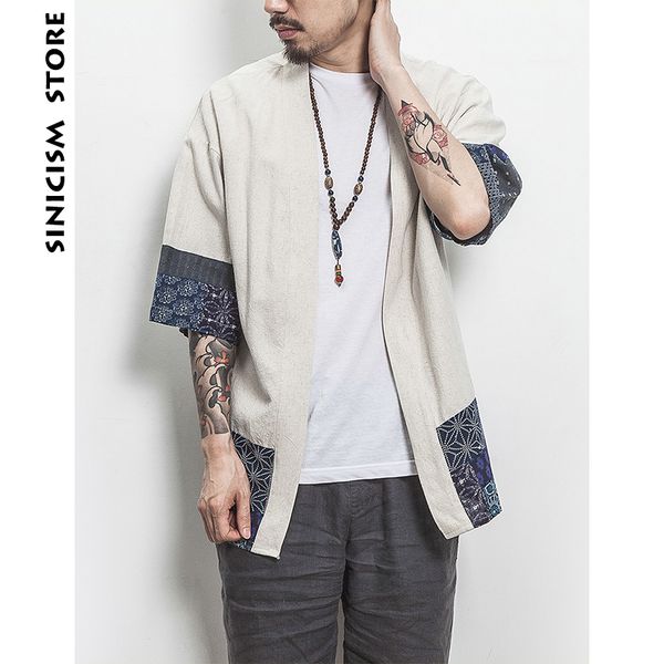 

sinicism kimono shirt men chinese streetwear vintage kimono shirt men linen cardigan plus size 5xl 2019, White;black
