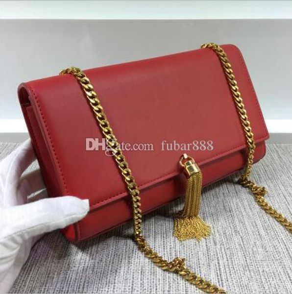

fashion cowhide gold chain tassel handbag 354119