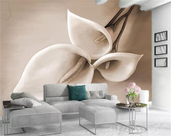 

wallpapers custom po 3d wallpaper simple three-dimensional relief calla lily european style interior decoration flower