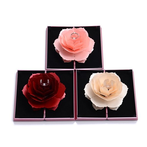 

new design high-grade rose ring gift box plastic trendy velvet favor box for jewelry display wedding factory wholesale, Pink;blue