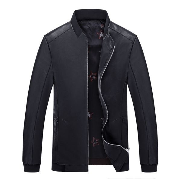 

2018 autumn new men's leather jacket fashion casual baseball collar slim fit coat for male clothes stand collar coat, Black