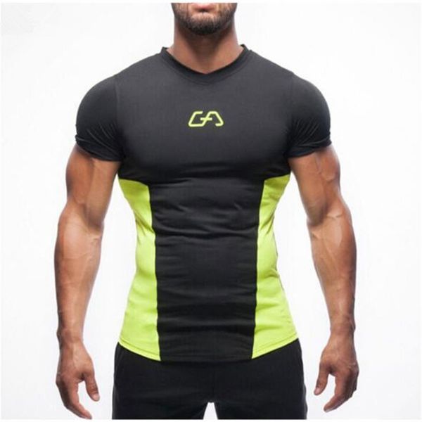 

2017 new men t-shirt tights fitness quick dry casual stretch tee shirt gyms fitness plus size m-xxl, White;black