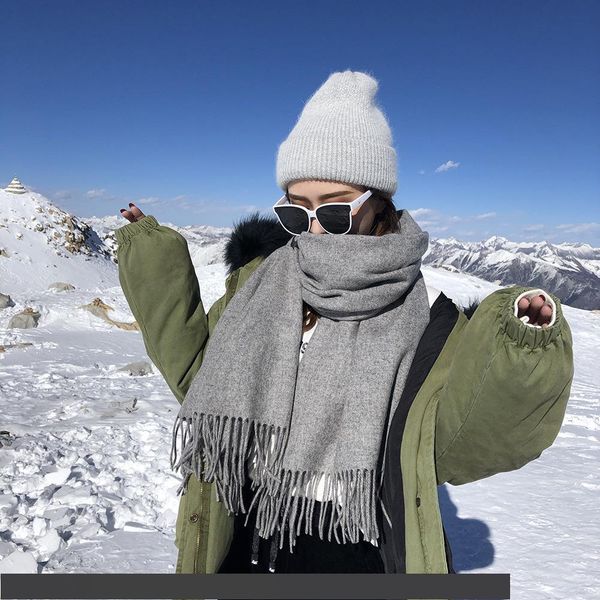 

высокое качество сплошной цвет дамы кашемировый шарф зима дикий толстый теплый длинный раздел пара нагрудник высокого класса шерстяной плато, Blue;gray