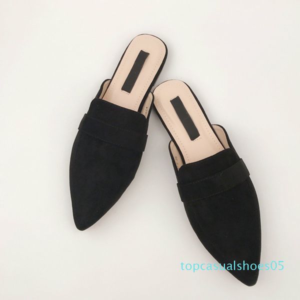 

2019 new summer flats mules lady sandals slippers serpentine slip on pointed toe women mules outdoor slipper shoes woman slides t05, Black