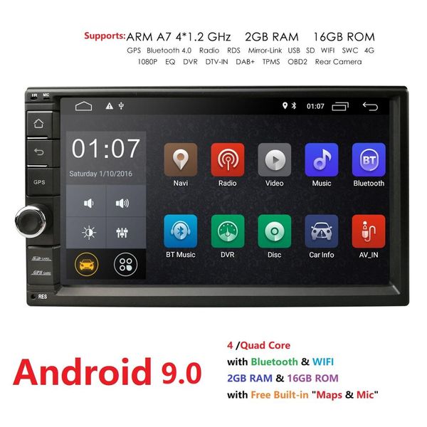 

hizpo quad core 7 "2 din android 9.0 автомобильный no-dvd-радио мультимедийный проигрыватель 1024 * 600 универсальный gps-навигатор с автома